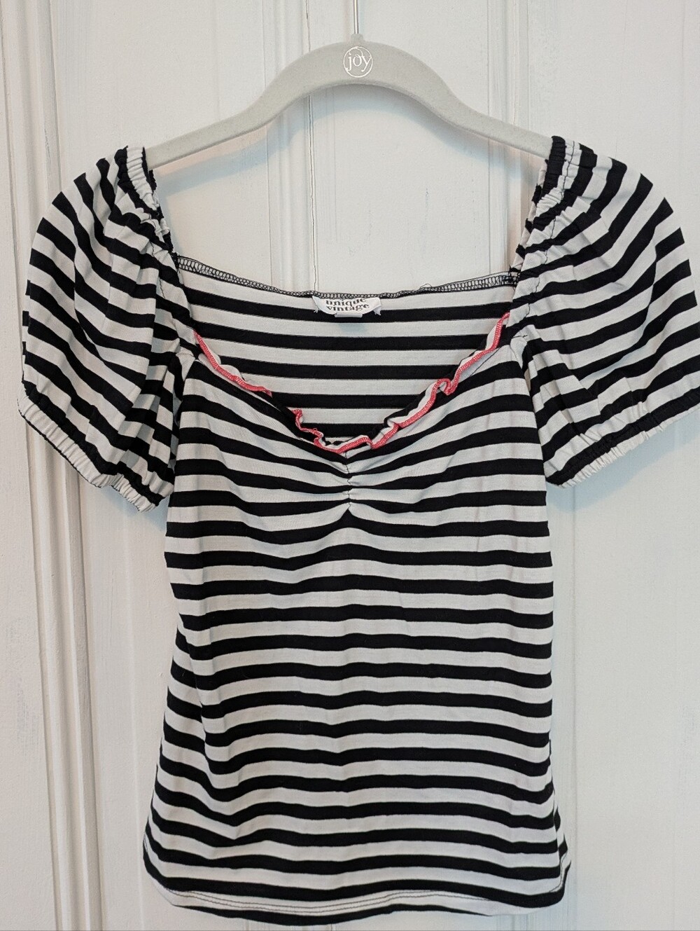 Black and white stripe off-the-shoulder sweetheart top - Unique Vintage